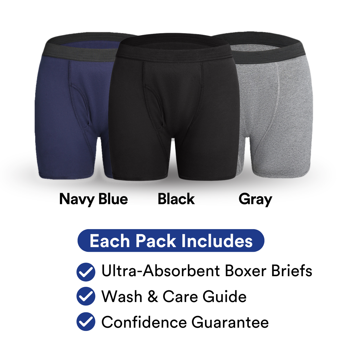 Men’s Ultra‑Absorbent Incontinence Boxer Briefs, Absorbs up to 10 oz