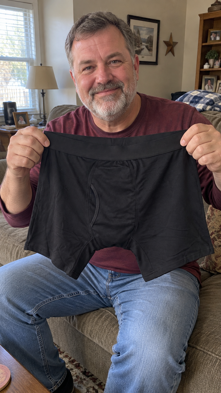 Man wearing black OENKO boxer briefs