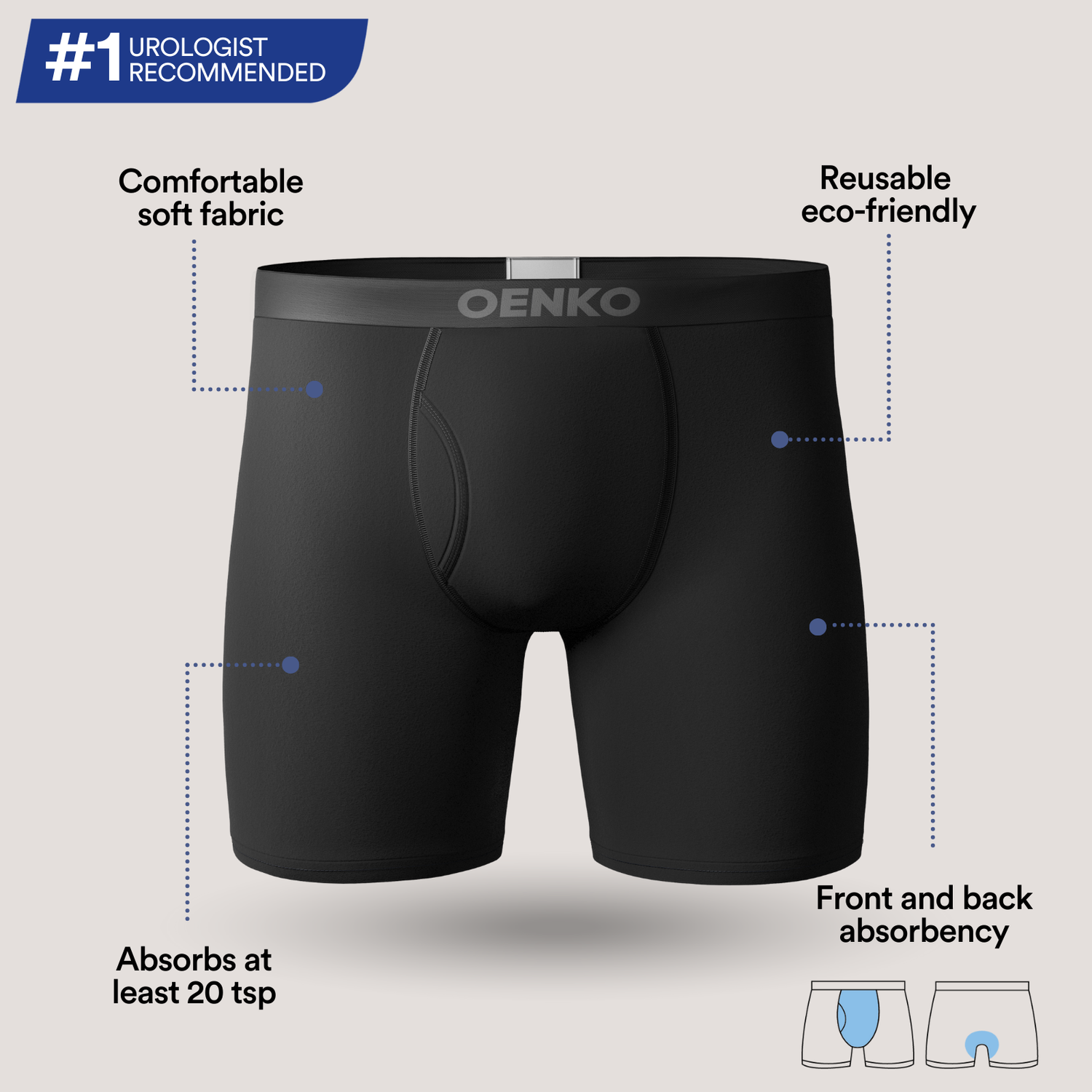 OENKO Men’s Ultra‑Absorbent Incontinence Boxer Briefs