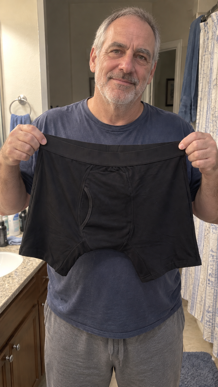A woman and a man wearing black OENKO underwear